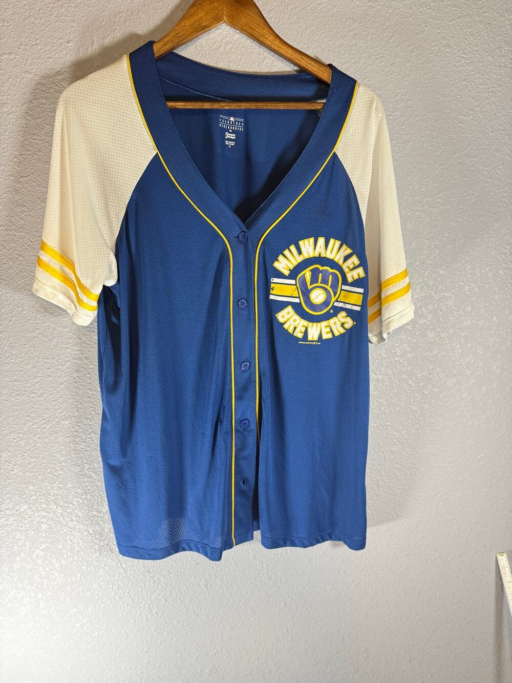 Milwaukee Brewers Women’s 1X Blue Baseball Jersey Button Front MLB Licensed